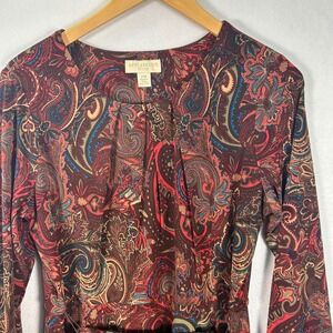 Appleseeds Petites Paisley Long Sleeve Midi Dress Burgundy PM A27004